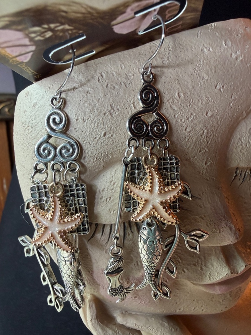 Sea Life Dangle Earrings — Silver & Rose Starfish
